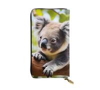 QAZWZML Leather A little koala printed long clutch wallet with a bill compartment, hidden compartment, and coin pocket.