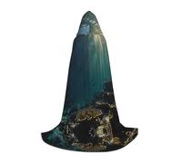 QAZWZML Light on the seabed patterned teen L hooded cape for holiday parties, witch costumes and costume parties