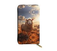 QAZWZML Long Australian Sheep Printed Leather Clutch with A Cash Compartment Coin Zippered Pocket and Credit Card Slot