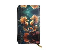 QAZWZML Long Beautiful Seahorse Couple Printed Leather Clutch with A Cash Compartment Coin Zippered Pocket and Credit Card Slot
