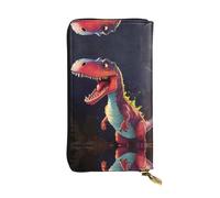 QAZWZML Long Big-mouthed Dinosaur Printed Leather Clutch with A Cash Compartment Coin Zippered Pocket and Credit Card Slot