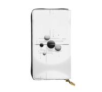 QAZWZML Long Black and White Planet Printed Leather Clutch with A Cash Compartment Coin Zippered Pocket and Credit Card Slot