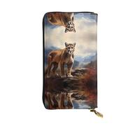 QAZWZML Long Brave Cougar Printed Leather Clutch with A Cash Compartment Coin Zippered Pocket and Credit Card Slot