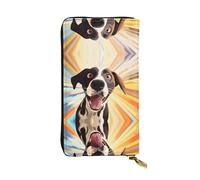 QAZWZML Long Cartoon Rainbow Dog Printed Leather Clutch with A Cash Compartment Coin Zippered Pocket and Credit Card Slot
