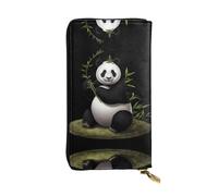 QAZWZML Long Chubby Giant Panda Printed Leather Clutch with A Cash Compartment Coin Zippered Pocket and Credit Card Slot