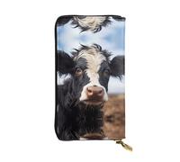 QAZWZML Long Cute Cow Printed Leather Clutch with A Cash Compartment Coin Zippered Pocket and Credit Card Slot