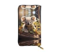 QAZWZML Long Cute Koala Plant Printed Leather Clutch with A Cash Compartment Coin Zippered Pocket and Credit Card Slot