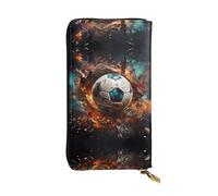 QAZWZML Long Firecracker Soccer Printed Leather Clutch with A Cash Compartment Coin Zippered Pocket and Credit Card Slot