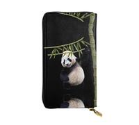 QAZWZML Long Giant Panda Playing with Bamboo Printed Leather Clutch with A Cash Compartment Coin Zippered Pocket and Credit Card Slot
