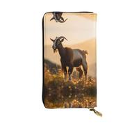 QAZWZML Long Goats Printed Leather Clutch with A Cash Compartment Coin Zippered Pocket and Credit Card Slot