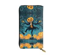 QAZWZML Long Happy Pumpkin Printed Leather Clutch with A Cash Compartment Coin Zippered Pocket and Credit Card Slot