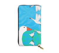 QAZWZML Long Happy White Goose Printed Leather Clutch with A Cash Compartment Coin Zippered Pocket and Credit Card Slot