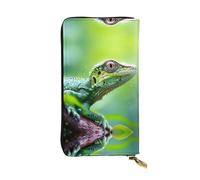 QAZWZML Long Lizard Close-up Printed Leather Clutch with A Cash Compartment Coin Zippered Pocket and Credit Card Slot