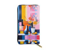 QAZWZML Long Matisse Style Abstract Paintings Printed Leather Clutch with A Cash Compartment Coin Zippered Pocket and Credit Card Slot