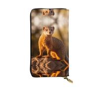 QAZWZML Long Meerkat Printed Leather Clutch with A Cash Compartment Coin Zippered Pocket and Credit Card Slot