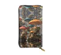 QAZWZML Long Mushroom Castle Fortress Printed Leather Clutch with A Cash Compartment Coin Zippered Pocket and Credit Card Slot