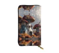 QAZWZML Long Mushroom Castle Printed Leather Clutch with A Cash Compartment Coin Zippered Pocket and Credit Card Slot