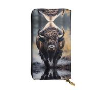 QAZWZML Long North American Bison Printed Leather Clutch with A Cash Compartment Coin Zippered Pocket and Credit Card Slot