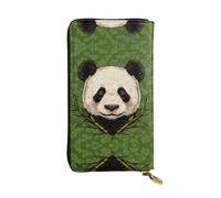 QAZWZML Long Panda and Bamboo Printed Leather Clutch with A Cash Compartment Coin Zippered Pocket and Credit Card Slot