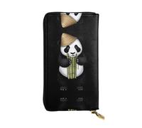 QAZWZML Long Panda Playing Bamboo Musical Instrument Printed Leather Clutch with A Cash Compartment Coin Zippered Pocket and Credit Card Slot