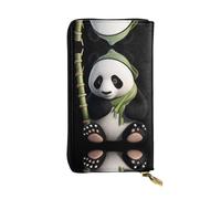 QAZWZML Long Panda with Bamboo Headband Printed Leather Clutch with A Cash Compartment Coin Zippered Pocket and Credit Card Slot