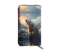 QAZWZML Long Polar Bear in Winter Printed Leather Clutch with A Cash Compartment Coin Zippered Pocket and Credit Card Slot