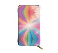 QAZWZML Long Pure Rainbow Printed Leather Clutch with A Cash Compartment Coin Zippered Pocket and Credit Card Slot