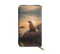QAZWZML Long sea Lion Printed Leather Clutch with A Cash Compartment Coin Zippered Pocket and Credit Card Slot