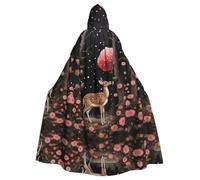 QAZWZML Lost Deer in the Flowers Patterned Halloween hooded cape, Easter, carnival, cosplay cape, masquerade and themed party robe.