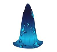 QAZWZML M Beautiful blue butterfly Printed hooded cape, holiday party stage performance, Cosplay hooded jacket