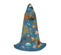 QAZWZML Marine Life Illustrations Printed Medium Capes Stage Performances, Theater Performances, Cosplay Youth Hooded Capes