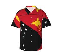 QAZWZML Men's Papua New Guinea Flag Hawaiian Shirt, Short Sleeve, Button Down, Black, Polyester, 2026 World Cup