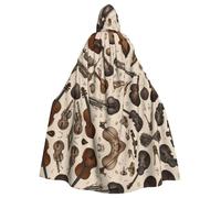 QAZWZML Musical Instruments World Patterned adult hooded cape, unisex cosplay cape, suitable for Halloween, carnivals, and festival parties.