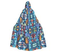 QAZWZML Ocean whale fish octopus Patterned hooded poncho for adults, party decoration poncho for holiday gatherings