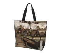 QAZWZML Old Viking Boat Patterned shoulder bag, shopping organizer, suitable for travel, gym, and commuting.