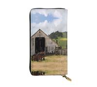 QAZWZML Old Wooden Barn with Rusted Tractor Coin Storage Bag, Long Clutch, Mobile Phone Bag and ID Card Compartment are Suitable for Travel and Daily use