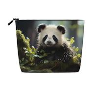QAZWZML Panda cubs in the forest Printed single layer faux linen cosmetic bag portable zippered cosmetic bag travel accessory