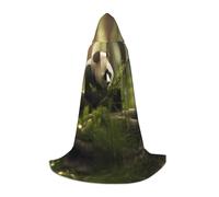 QAZWZML Panda eating bamboo S prints Capes Stage Performances, Theater Performances, Cosplay Youth Hooded Capes
