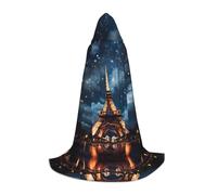 QAZWZML Paris Tower L prints Capes Stage Performances, Theater Performances, Cosplay Youth Hooded Capes