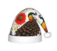 QAZWZML Peacock Red flower Pattern Christmas hat, children's decorative hat, suitable for holiday parties and New Year