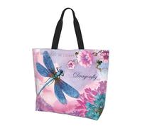 QAZWZML Pink flower and blue dragonfly pattern shoulder bag, organizer bag for travel, business trips and beach trips
