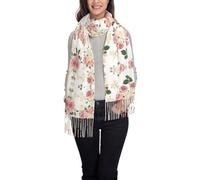 QAZWZML Pink Rose Flower with Leaves Long tassel shawl, patterned warm scarf, suitable for the office, weddings, weekend getaways.