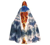QAZWZML Pizza in the sky Adult Patterned Hooded Cape, Decorative Cloak for Halloween, Stage Performances, or Holiday Parties