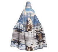 QAZWZML polar bear Printed Hooded Cape with Bow Tie and Zipperless Design, Suitable for Parties, Cosplay, and Themed Costumes