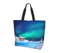 QAZWZML Polar Bears Northern Lights Patterned shoulder bag, shopping organizer, suitable for travel, gym, and commuting.