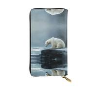 QAZWZML Poor polar bear looking at ice Leather clutch wallet, suitable for men or women long wallet, size 2.5 * 10.5 inches