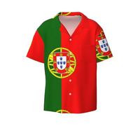 QAZWZML Portuguese Flag Printed Men's Casual Shirt Breathable Short-Sleeved Shirt Suitable for Travel and Parties, Black, Large