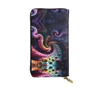 QAZWZML Psychedelic Fractal Leather clutch wallet, suitable for men or women long wallet, size 2.5 * 10.5 inches