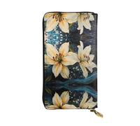 QAZWZML Pure lily blooms Leather clutch wallet, suitable for men or women long wallet, size 2.5 * 10.5 inches