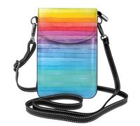 QAZWZML Rainbow Colored Striped printing crossbody bag, flap leather wallet, detachable shoulder strap, suitable for travel and camping.